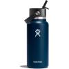 imageHYDRO FLASK Wide Mouth vacuum insulated stainless steel water bottle with leakproof closeable straw lid for cold water drinks sports travel car and schoolIndigo