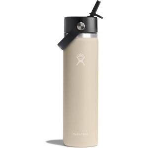 imageHYDRO FLASK Wide Mouth vacuum insulated stainless steel water bottle with leakproof closeable straw lid for cold water drinks sports travel car and schoolOat