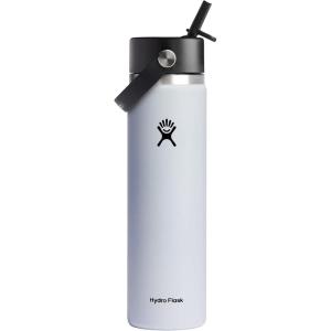 imageHYDRO FLASK Wide Mouth vacuum insulated stainless steel water bottle with leakproof closeable straw lid for cold water drinks sports travel car and schoolWhite