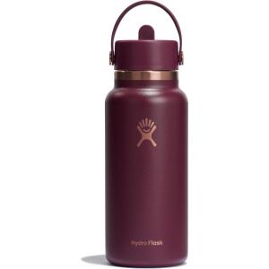 imageHYDRO FLASK Wide Mouth vacuum insulated stainless steel water bottle with leakproof closeable straw lid for cold water drinks sports travel car and schoolBlack Cherry Rose Gold