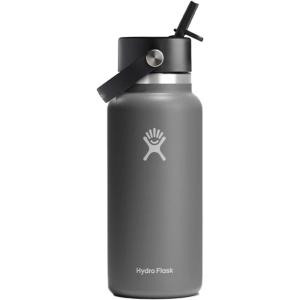imageHYDRO FLASK Wide Mouth vacuum insulated stainless steel water bottle with leakproof closeable straw lid for cold water drinks sports travel car and schoolStone