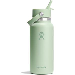 imageHYDRO FLASK Wide Mouth vacuum insulated stainless steel water bottle with leakproof closeable straw lid for cold water drinks sports travel car and schoolAloe