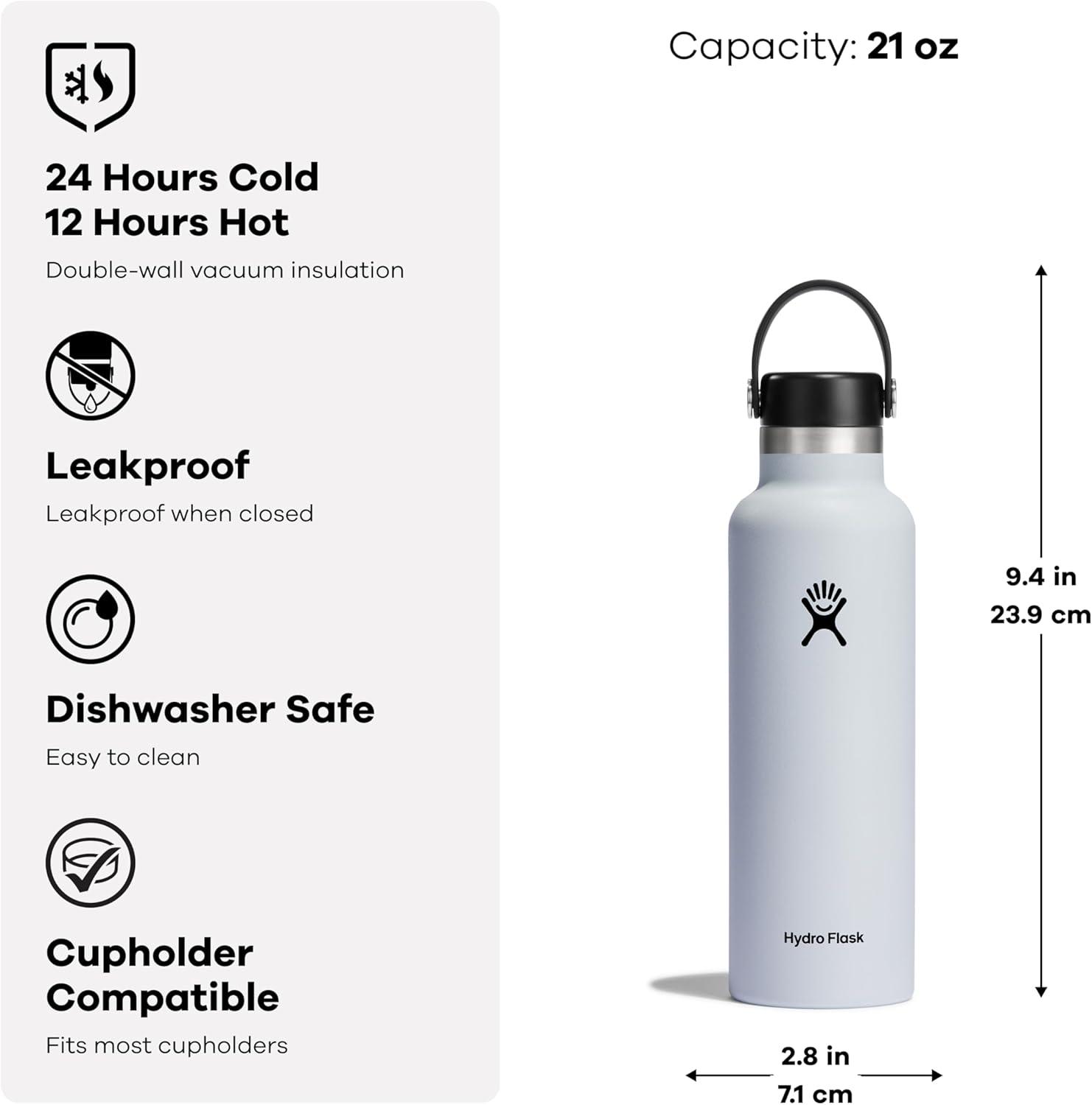 imageHydro Flask Stainless Steel Standard Mouth Water Bottle with Flex Cap and DoubleWall Vacuum InsulationLupine Purple