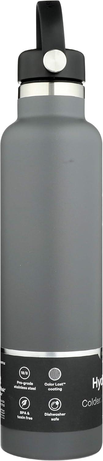 imageHydro Flask Stainless Steel Standard Mouth Water Bottle with Flex Cap and DoubleWall Vacuum InsulationStone Gray