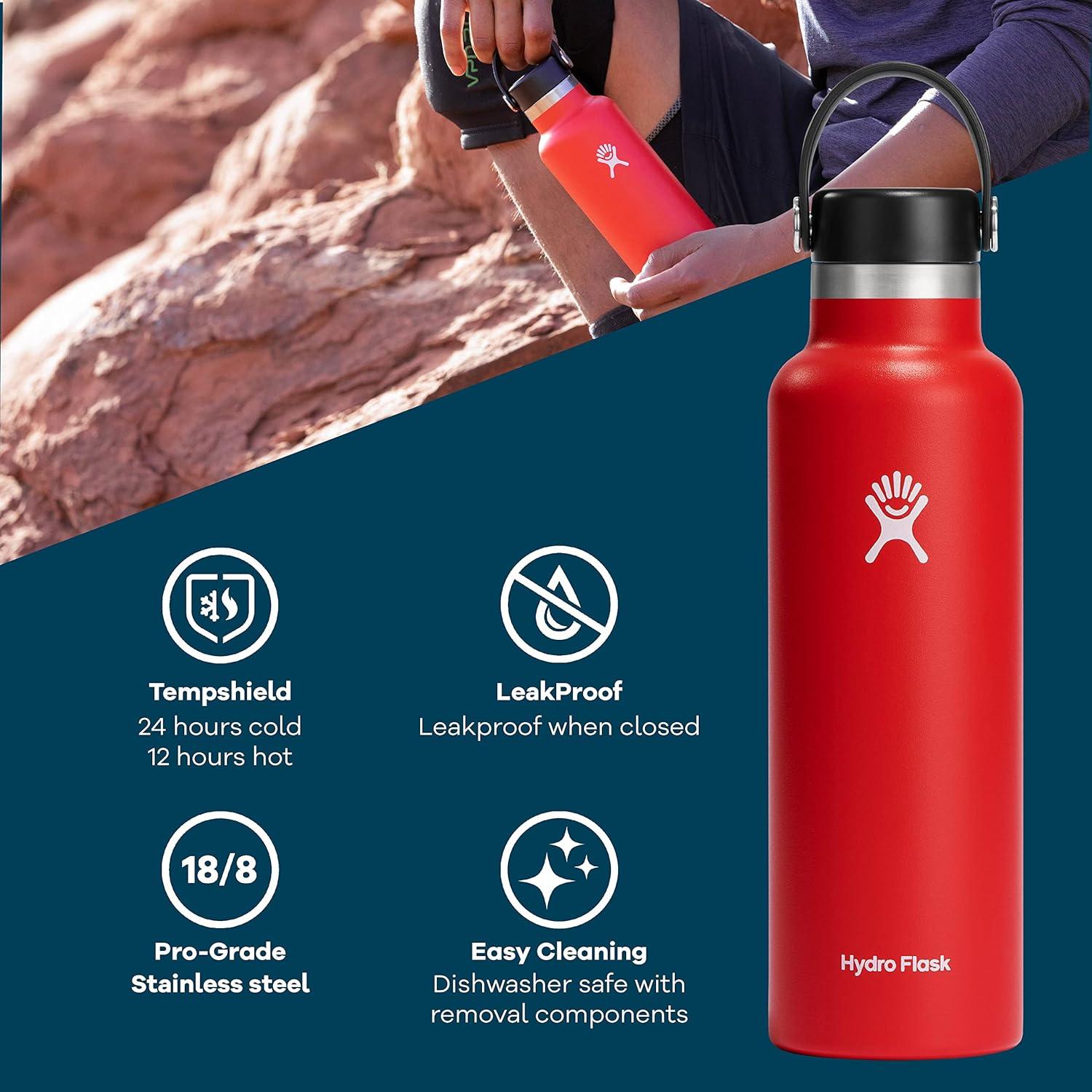imageHydro Flask Stainless Steel Standard Mouth Water Bottle with Flex Cap and DoubleWall Vacuum InsulationStone Gray