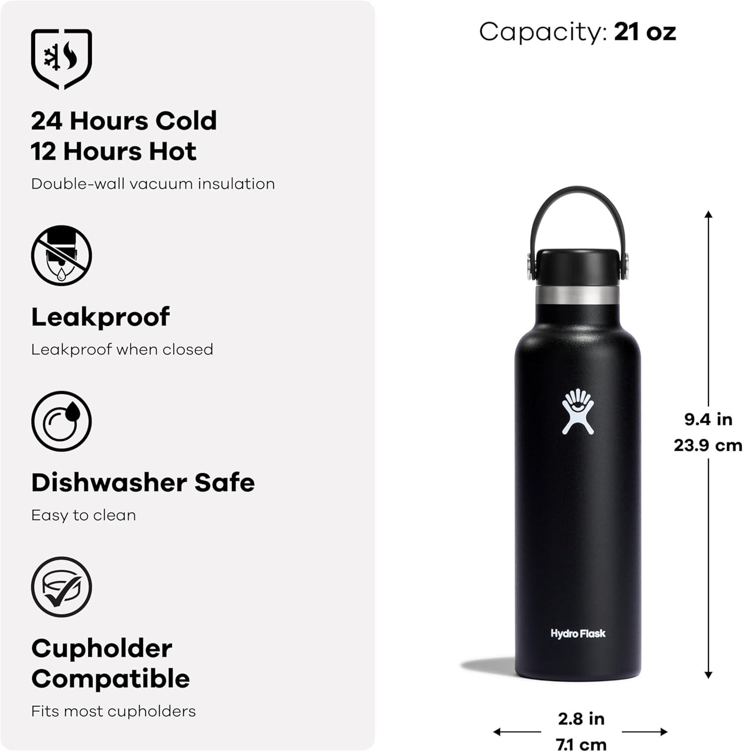 imageHydro Flask Stainless Steel Standard Mouth Water Bottle with Flex Cap and DoubleWall Vacuum InsulationTrillium