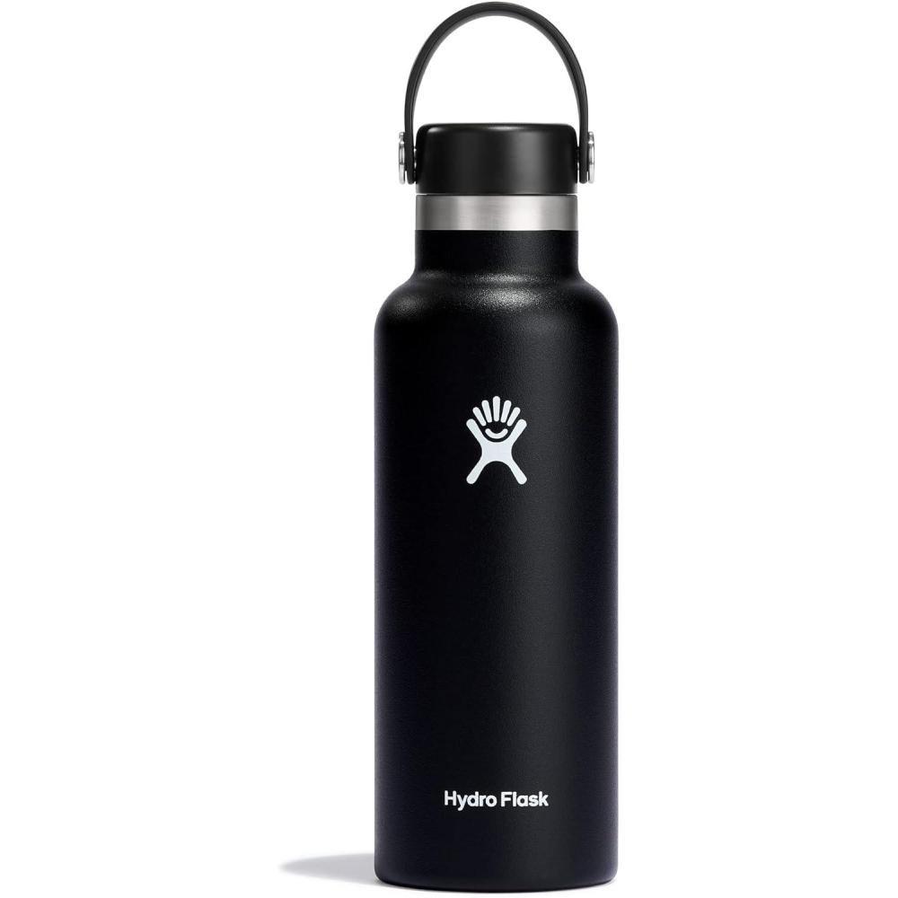 imageHydro Flask Stainless Steel Standard Mouth Water Bottle with Flex Cap and DoubleWall Vacuum InsulationBlack