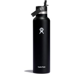 imageHydro Flask 24 Oz Stainless Steel Standard Mouth Water Bottle with Flex Straw Cap and DoubleWall Vacuum InsulationBlack
