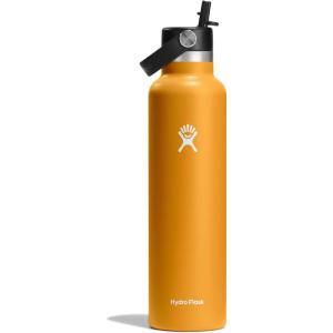 imageHydro Flask 24 Oz Stainless Steel Standard Mouth Water Bottle with Flex Straw Cap and DoubleWall Vacuum InsulationFossil