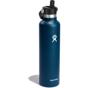 imageHydro Flask 24 Oz Stainless Steel Standard Mouth Water Bottle with Flex Straw Cap and DoubleWall Vacuum InsulationIndigo