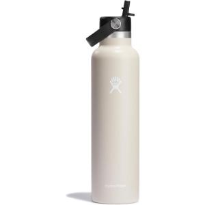 imageHydro Flask 24 Oz Stainless Steel Standard Mouth Water Bottle with Flex Straw Cap and DoubleWall Vacuum InsulationOat