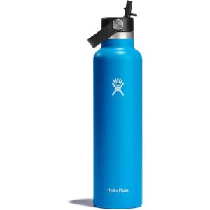 imageHydro Flask 24 Oz Stainless Steel Standard Mouth Water Bottle with Flex Straw Cap and DoubleWall Vacuum InsulationPacific Blue