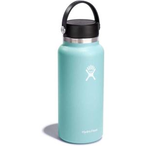 imageHydro Flask Wide Mouth vacuum insulated stainless steel water bottle with leakproof closeable lid for cold water drinks sports travel car and schoolDew