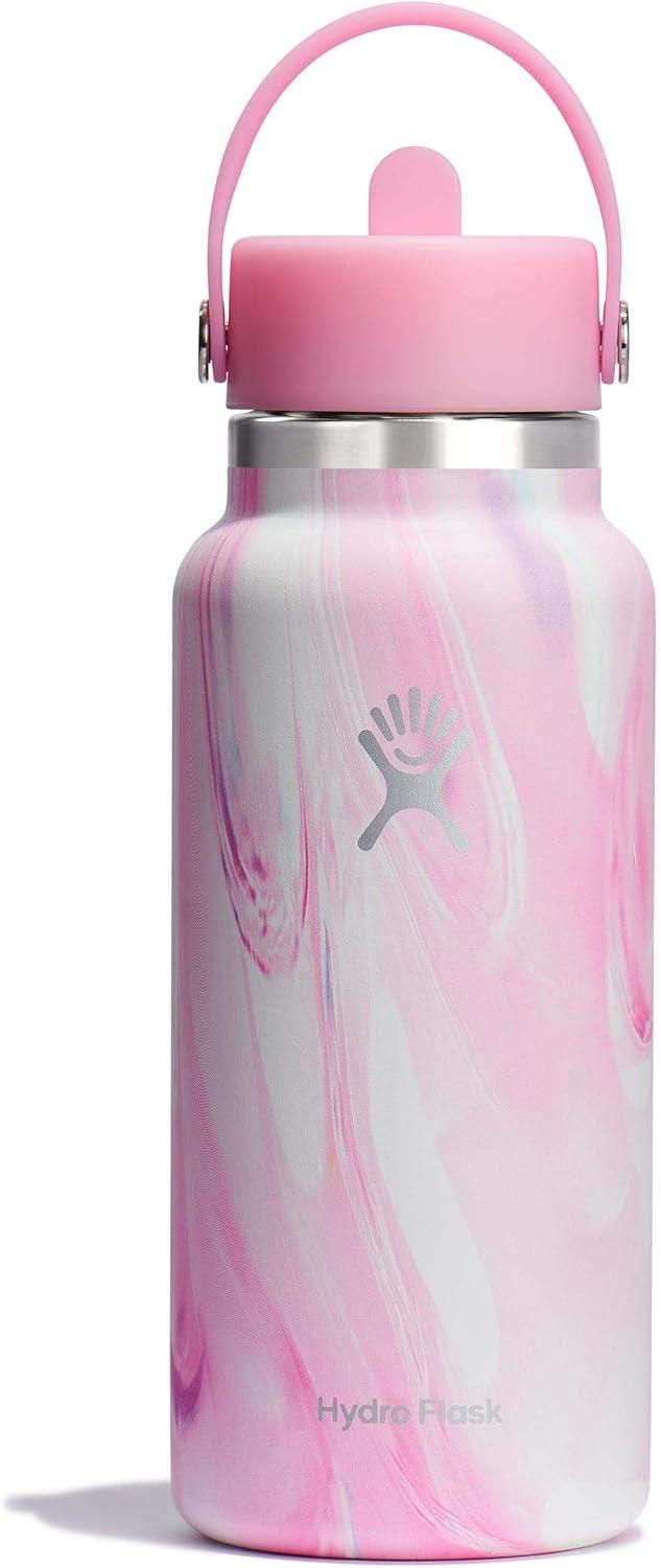 imageHydro Flask 32 Oz Wide Flex Straw Cap Bottle  Insulated Stainless Steel  Wide Straw Lid Non Spill Leakproof in Jelly PinkCheckered Ecru
