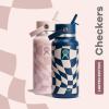 imageHydro Flask 32 Oz Wide Flex Straw Cap Bottle  Insulated Stainless Steel  Wide Straw Lid Non Spill Leakproof in Jelly PinkCheckered Ecru