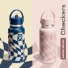 imageHydro Flask 32 Oz Wide Flex Straw Cap Bottle  Insulated Stainless Steel  Wide Straw Lid Non Spill Leakproof in Jelly PinkCheckered Ecru