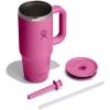 imageHydro Flask 40 Oz Travel Tumbler with Handle Lid and Straw  Insulated Stainless Steel in Jelly PinkReef