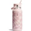 imageHydro Flask 32 Oz Wide Flex Straw Cap Bottle  Insulated Stainless Steel  Wide Straw Lid Non Spill Leakproof in Jelly PinkCheckered Ecru
