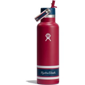 imageHydro Flask Water Bottle  Insulated Stainless Steel  Standard Mouth Flex Straw Lid Non Spill Leakproof and Refillable in 21 Oz Campus Red