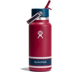 imageHydro Flask Water Bottle  Insulated Stainless Steel  Wide Mouth Flex Straw Lid Non Spill Leakproof and Refillable in 32 Oz Campus Red