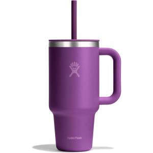 imageHydro Flask 32 Oz Travel Tumbler with Handle Lid and Straw  Insulated Stainless Steel in 32 Oz Beachplum Purple