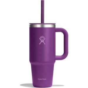 imageHydro Flask 24 Oz Travel Tumbler with Handle Lid and Straw  Insulated Stainless Steel in 24 Oz Beachplum Purple