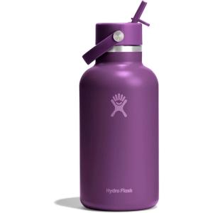 imageHydro Flask Water Bottle  Insulated Stainless Steel  Wide Straw Lid Non Spill Leakproof in 64 Oz Beachplum Purple