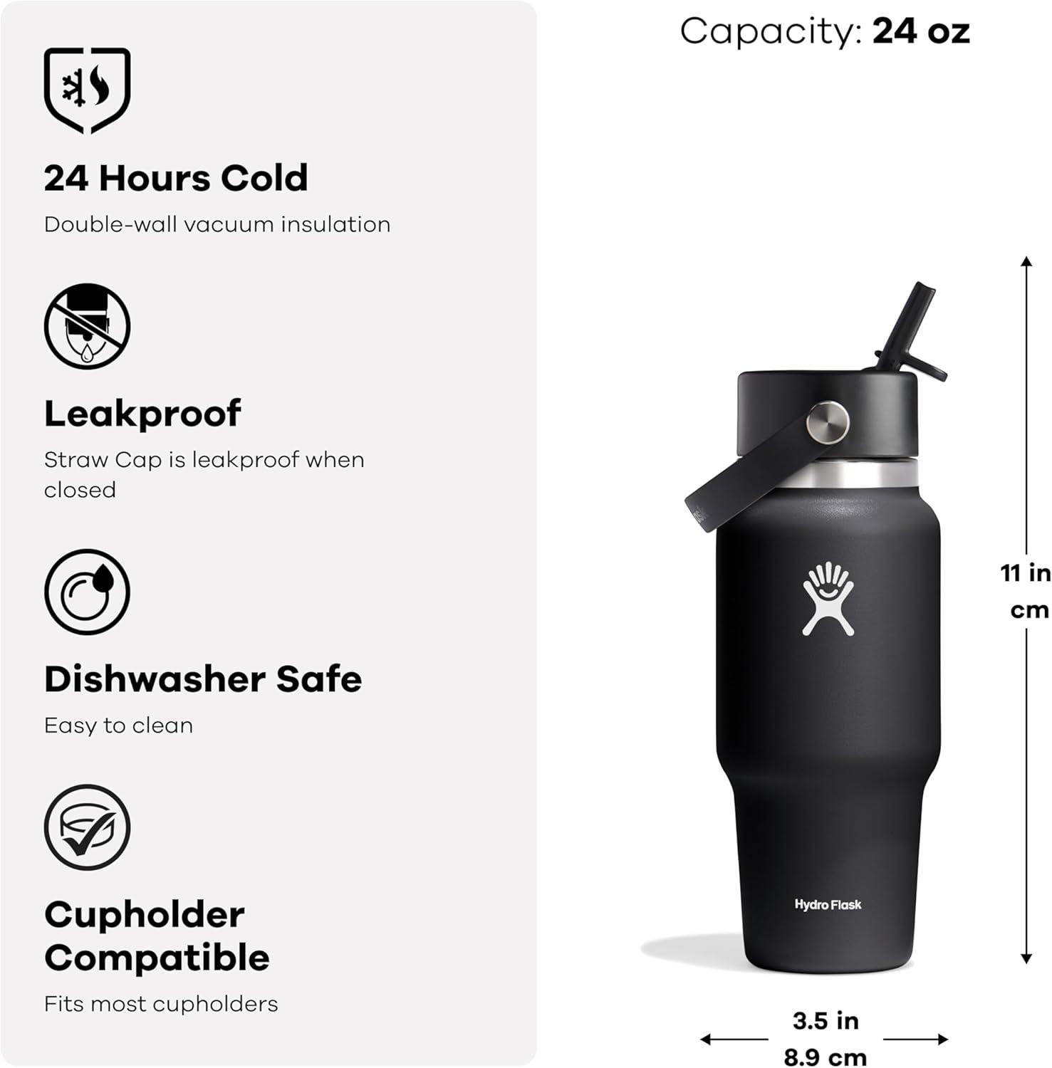 imageHydro Flask Travel Water Bottle  Insulated Stainless Steel  Wide Straw Lid Non Spill Leakproof in 24 Oz Sandpiper