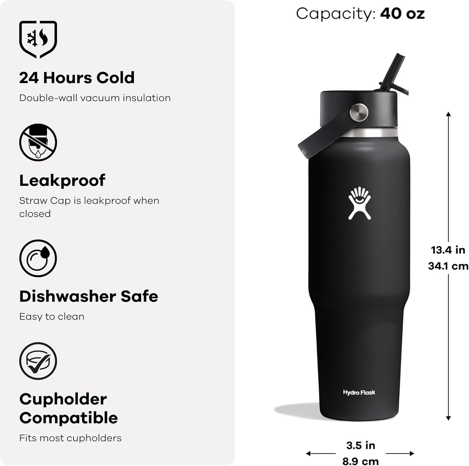 imageHydro Flask Travel Water Bottle  Insulated Stainless Steel  Wide Straw Lid Non Spill Leakproof in 40 Oz Beachplum Purple