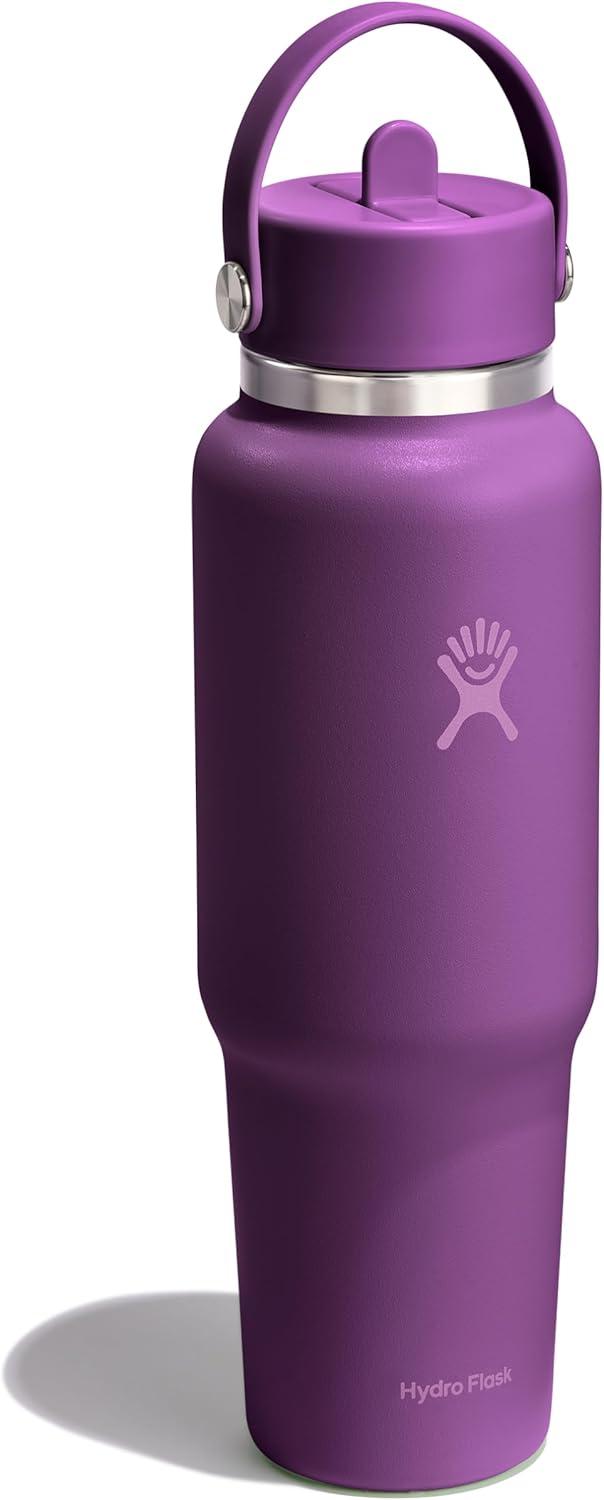 imageHydro Flask Travel Water Bottle  Insulated Stainless Steel  Wide Straw Lid Non Spill Leakproof in 40 Oz Beachplum Purple