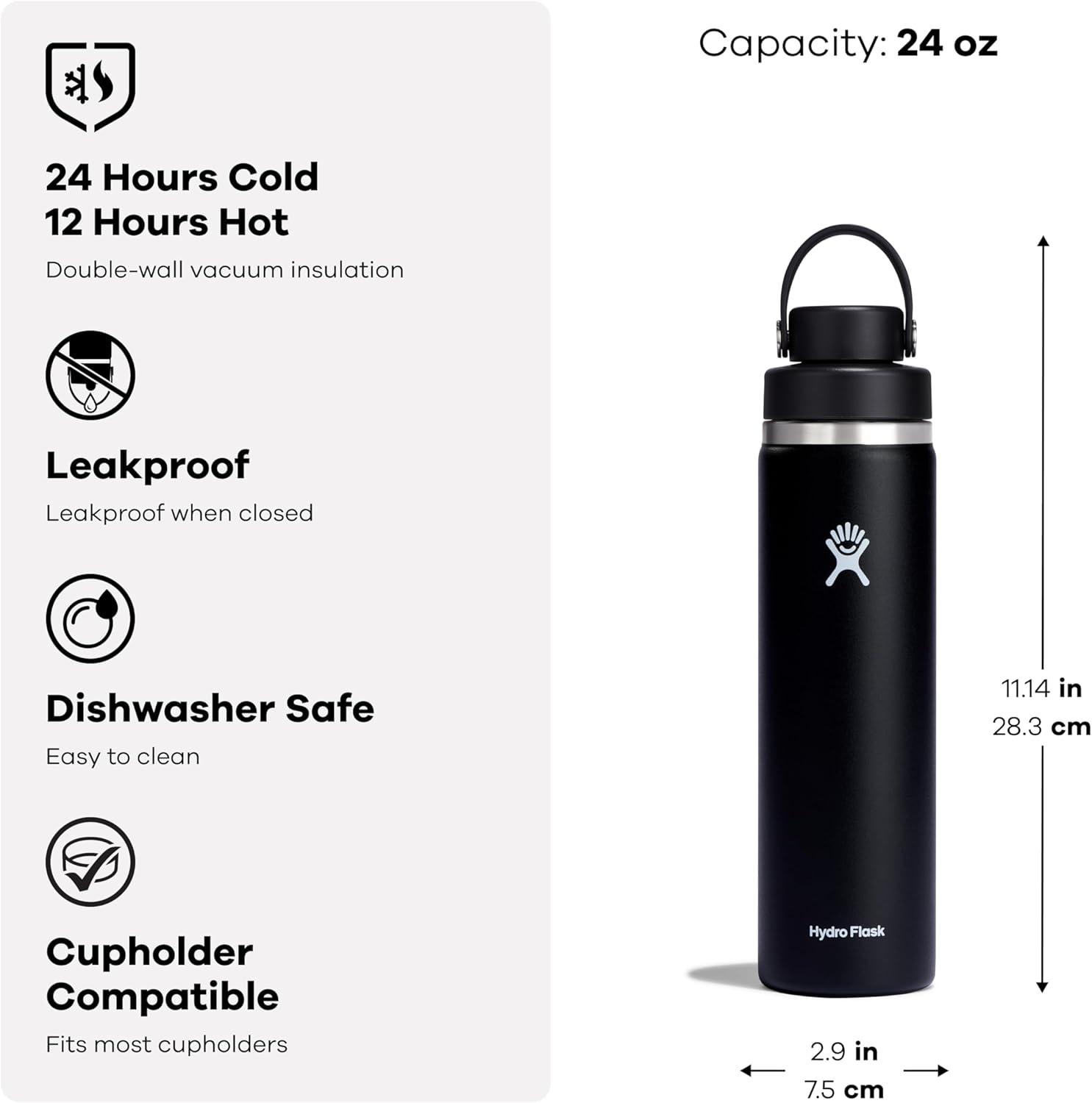 imageHydro Flask Water Bottle  Insulated Stainless Steel  Wide Mouth Flex Chug Lid Non Spill Leakproof in 24 Oz Coconut Cream