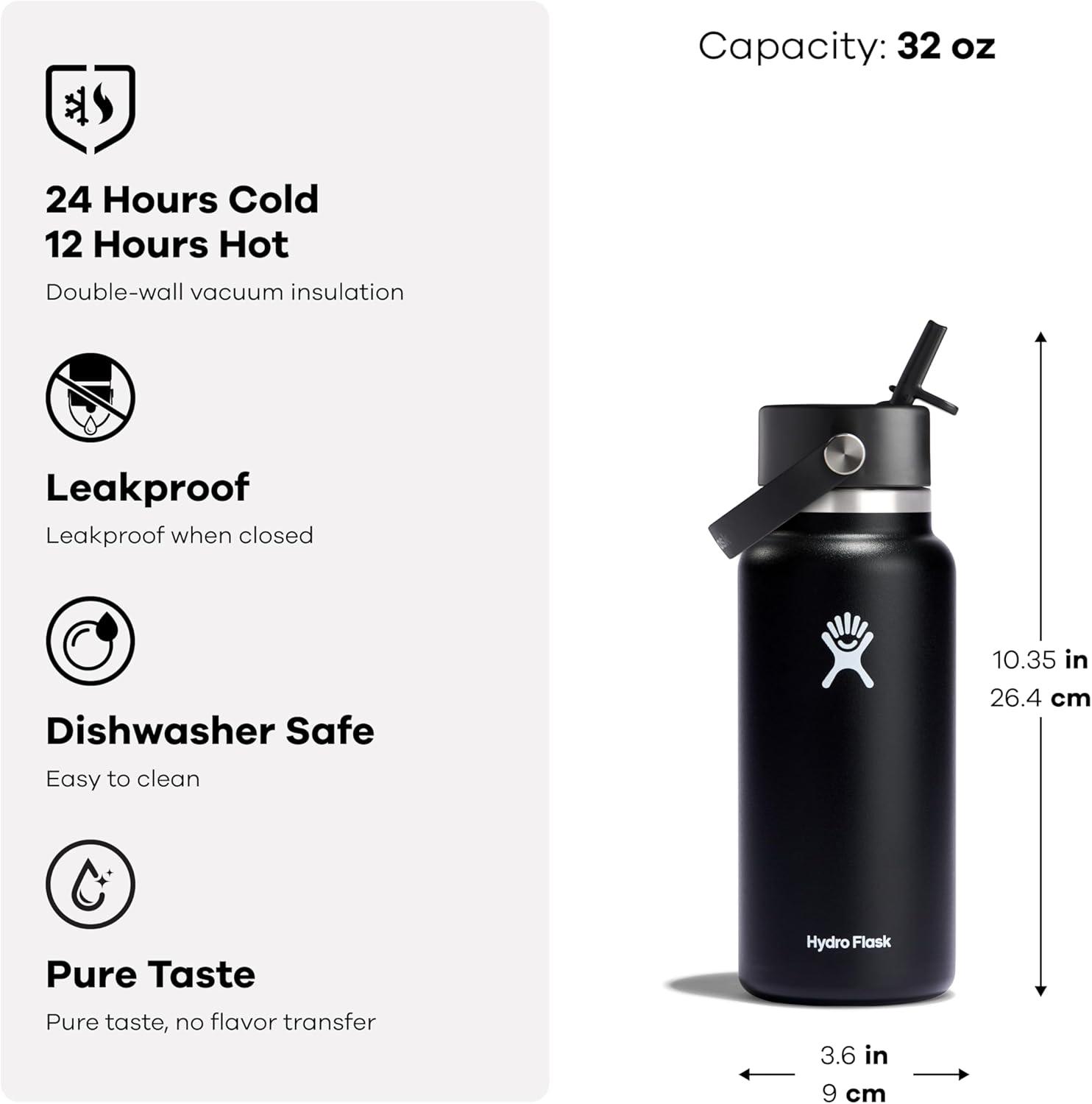 imageHydro Flask Water Bottle  Insulated Stainless Steel  Wide Mouth Flex Straw Lid Non Spill Leakproof and Refillable in 32 Oz Botanical Bliss Coconut