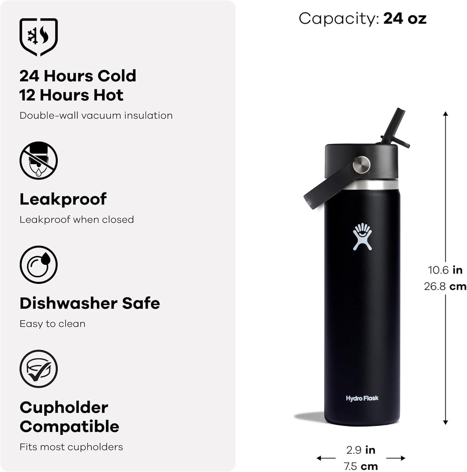imageHydro Flask Water Bottle  Insulated Stainless Steel  Wide Straw Lid Non Spill Leakproof in 24 Oz Coconut Cream