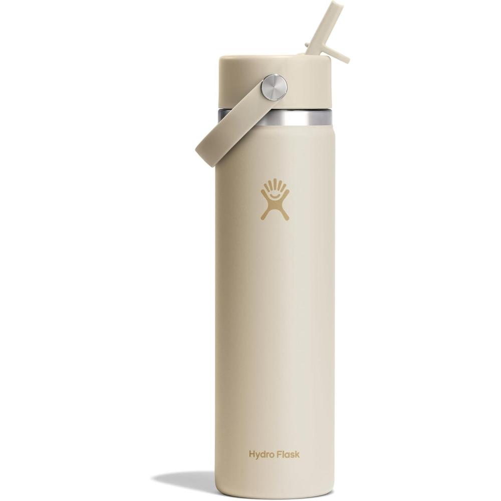 imageHydro Flask Water Bottle  Insulated Stainless Steel  Wide Straw Lid Non Spill Leakproof in 24 Oz Coconut Cream