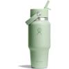 imageHydro Flask Travel Water Bottle  Insulated Stainless Steel  Wide Straw Lid Non Spill Leakproof in 32 Oz Oat TanAloe