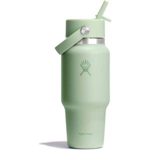 imageHydro Flask Travel Water Bottle  Insulated Stainless Steel  Wide Straw Lid Non Spill Leakproof in 32 Oz Oat TanAloe