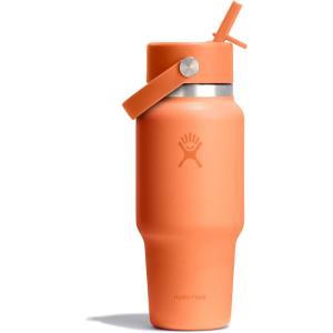 imageHydro Flask Travel Water Bottle  Insulated Stainless Steel  Wide Straw Lid Non Spill Leakproof in 32 Oz Oat TanNectar