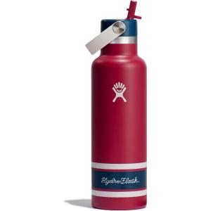 imageHydro Flask Water Bottle  Insulated Stainless Steel  Straw Lid Non Spill Leakproof 24 Oz Botanical Bliss CoconutCampus Red