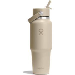 imageHydro Flask Travel Water Bottle  Insulated Stainless Steel  Wide Straw Lid Non Spill Leakproof in 32 Oz Oat Tan
