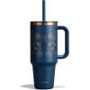imageHydro Flask 40 Oz Travel Tumbler with Handle Lid and Straw  Insulated Stainless Steel in 40 Oz Glimmer CreamWestern Dark Blue