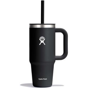 imageHydro Flask 40 Oz Travel Tumbler with Handle Lid and Straw  Insulated Stainless Steel in 40 Oz Glimmer CreamBlack