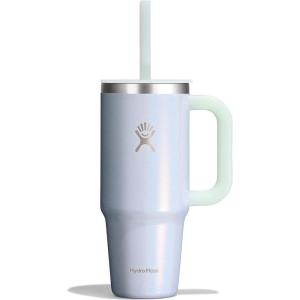 imageHydro Flask 40 Oz Travel Tumbler with Handle Lid and Straw  Insulated Stainless Steel in 40 Oz Glimmer CreamGlimmer Blue