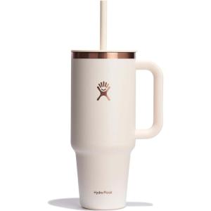 imageHydro Flask 40 Oz Travel Tumbler with Handle Lid and Straw  Insulated Stainless Steel in 40 Oz Glimmer CreamIvory Rose Gold