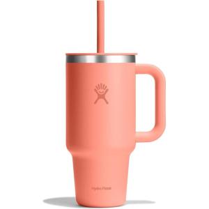 imageHydro Flask 40 Oz Travel Tumbler with Handle Lid and Straw  Insulated Stainless Steel in 40 Oz Glimmer CreamSunglow
