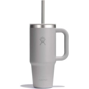 imageHydro Flask 40 Oz Travel Tumbler with Handle Lid and Straw  Insulated Stainless Steel in 40 Oz Glimmer CreamTonal Birch