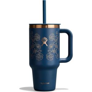 imageHydro Flask 40 Oz Travel Tumbler with Handle Lid and Straw  Insulated Stainless Steel in 40 Oz Glimmer CreamWestern Dark Blue