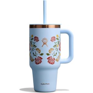 imageHydro Flask 40 Oz Travel Tumbler with Handle Lid and Straw  Insulated Stainless Steel in 40 Oz Glimmer CreamWestern Light Blue