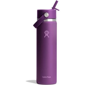 imageHydro Flask Water Bottle  Insulated Stainless Steel  Wide Mouth Flex Straw Lid NonSpill Leakproof and Refillable in 32 Oz Glimmer BlueBeachplum