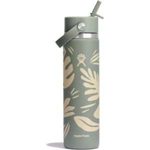 imageHydro Flask Water Bottle  Insulated Stainless Steel  Wide Mouth Flex Straw Lid NonSpill Leakproof and Refillable in 32 Oz Glimmer BlueBotanical Bliss Agave