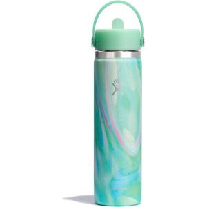 imageHydro Flask Water Bottle  Insulated Stainless Steel  Wide Mouth Flex Straw Lid NonSpill Leakproof and Refillable in 32 Oz Glimmer BlueJelly Green